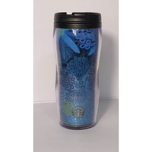 Starbucks New with Tag 2009 Blue Floral Travel Mug with Lid 12 Oz Double Wall